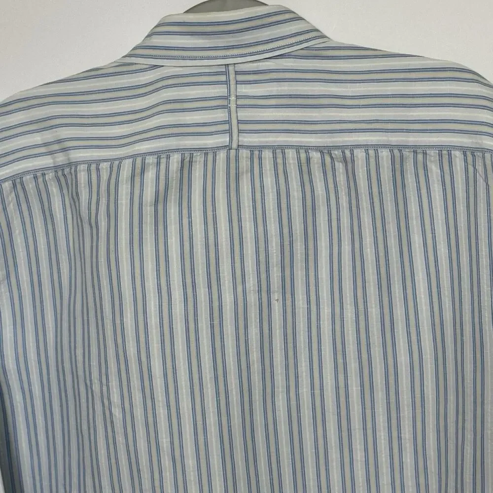 Banana Republic Classic XXL Tall Linen Cotton Shirt Blue White Stripe Long Sleev